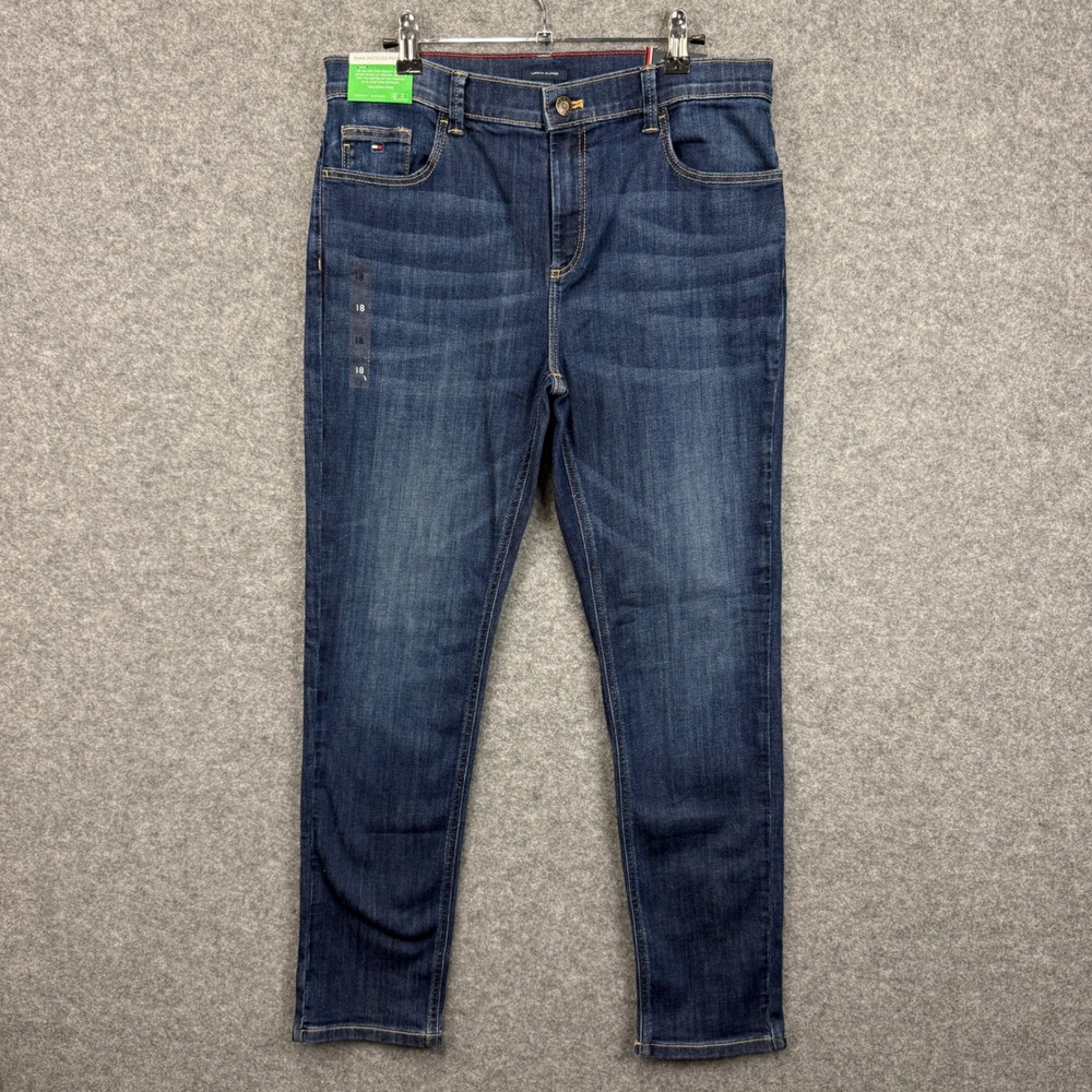 Tommy Hilfiger Boys Scanton Slim Jeans Dark Wash Adjustable Waist Size‎ 18 NEW